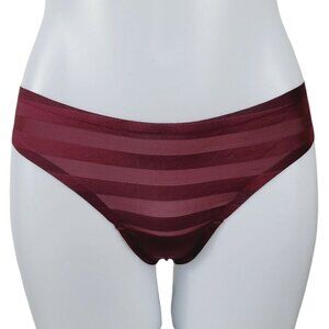 Victoria's Secret Second Skin Thong Panties Striped Burgundy Microfiber Med NWT